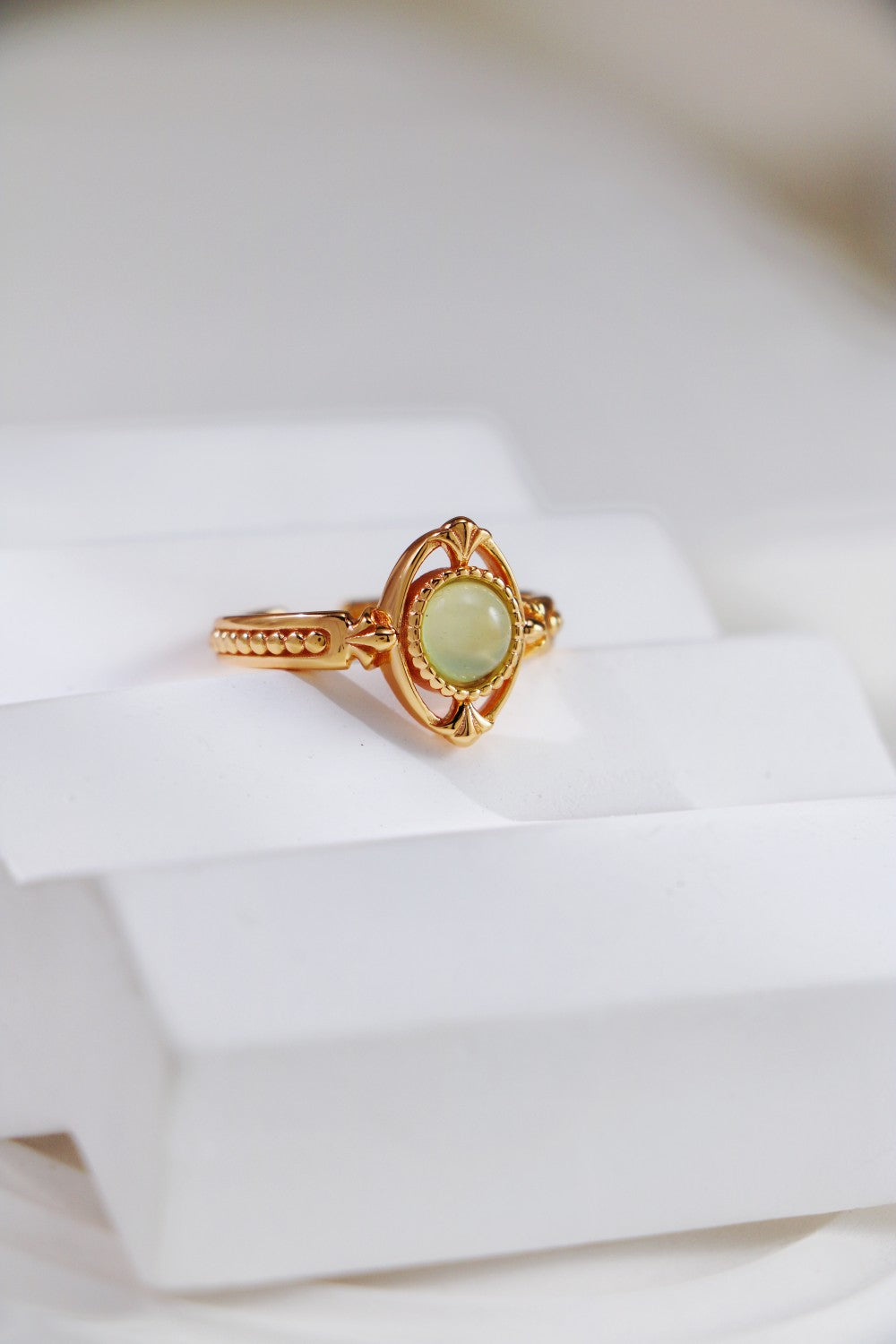 S925 Sterling Silver Vintage Gold-Plated Grape Stone & Chalcedony Ring (J0357)