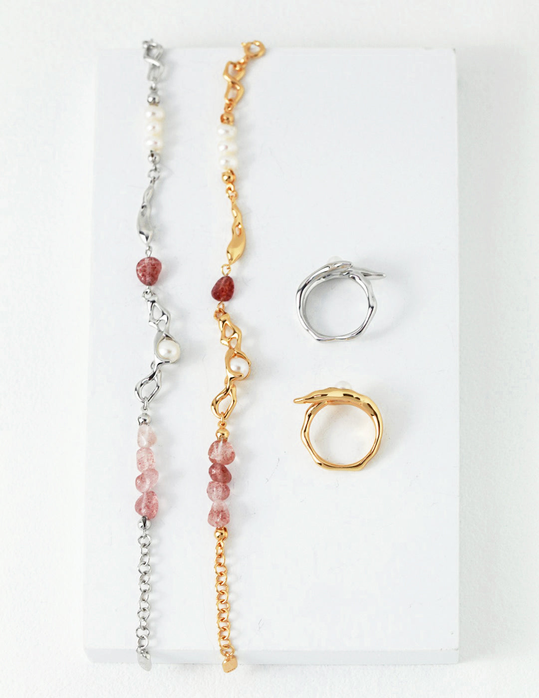 S925 Sterling Silver Pearl & Strawberry Quartz Bracelet (SL0073)