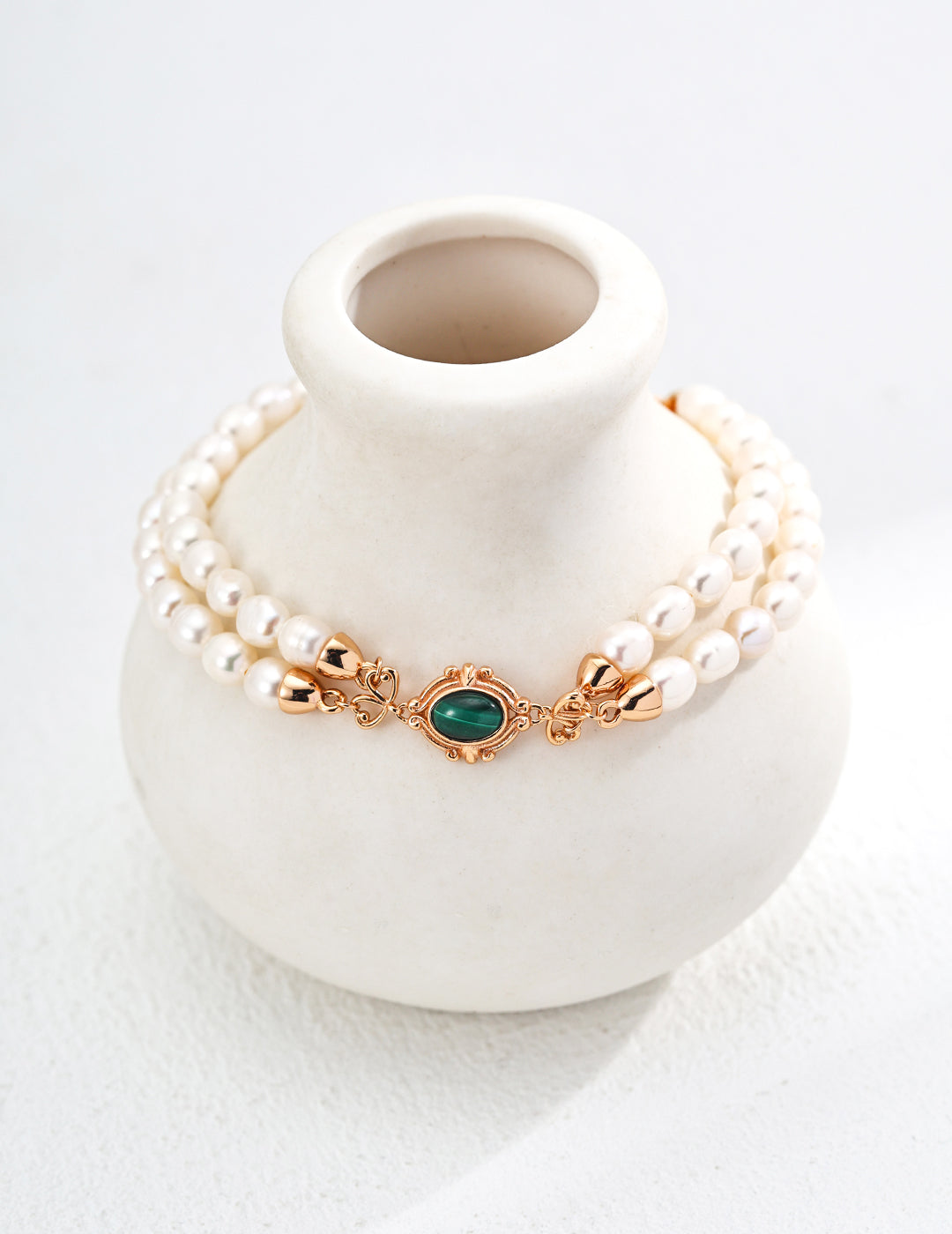 S925 Sterling Silver Adjustable Minimalist Natural Pearl & Malachite Bracelet (SL0172)