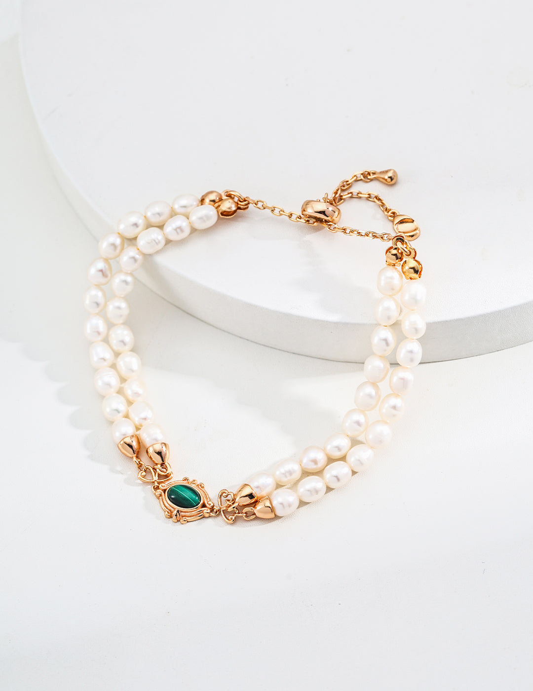 S925 Sterling Silver Adjustable Minimalist Natural Pearl & Malachite Bracelet (SL0172)