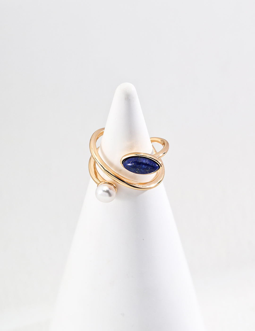 S925 Sterling Silver Minimalist Natural Pearl & Lapis Lazuli Ring (J0262-2)