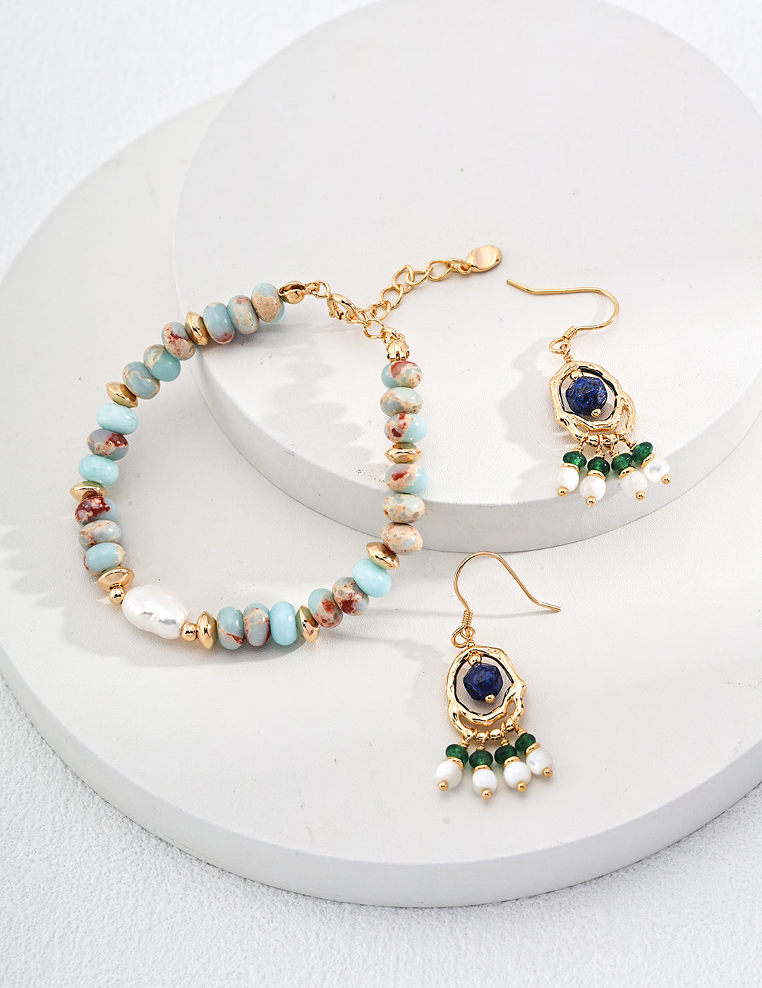 S925 Sterling Silver Natural Pearl & Shoushan Stone Bracelet (SL0142-2)