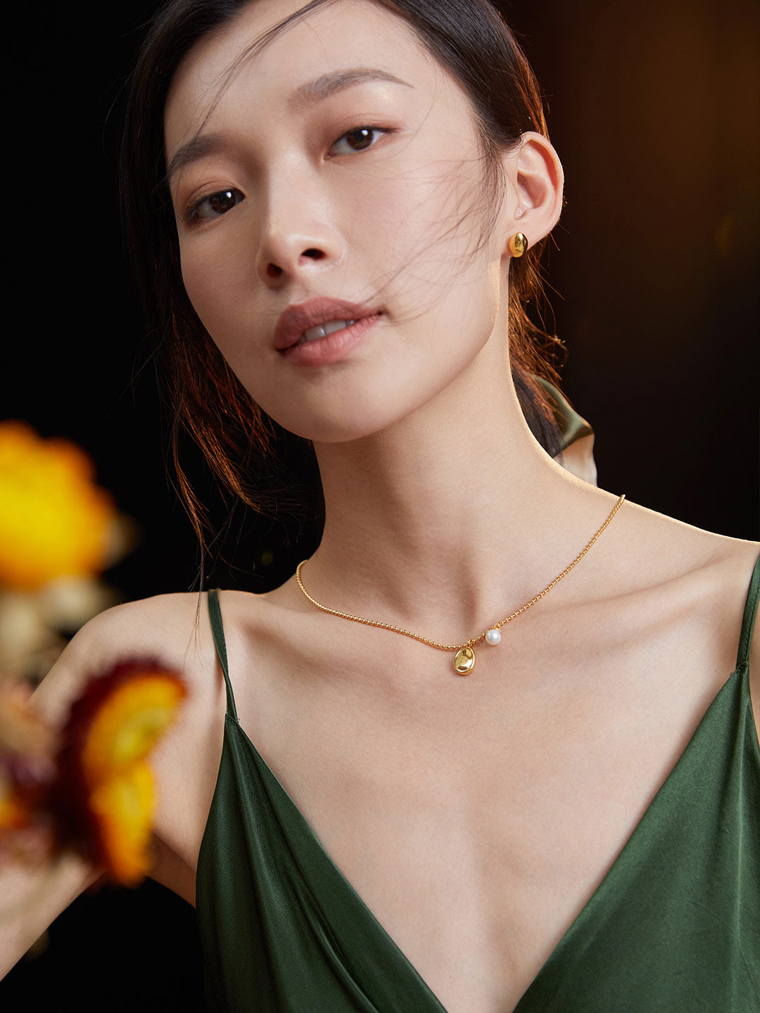 S925 Sterling Silver Minimalist Pearl Collarbone Necklace (D0216)