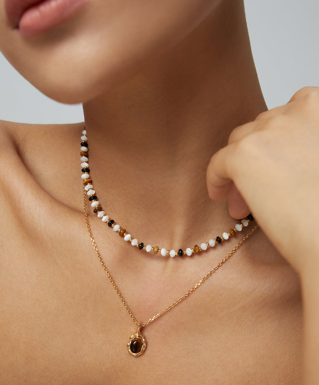 S925 Sterling Silver Tiger's Eye Stone Necklace (D0402)