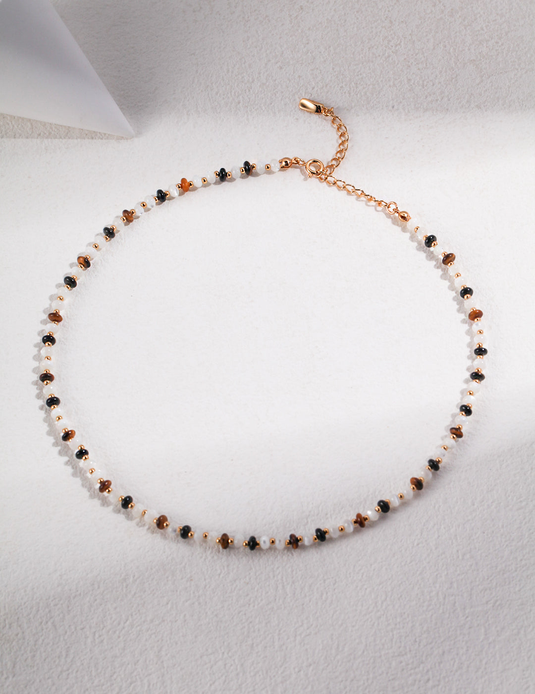 S925 Sterling Silver Tiger's Eye Stone / Mother of Pearl / Black Onyx Necklace (D0367)