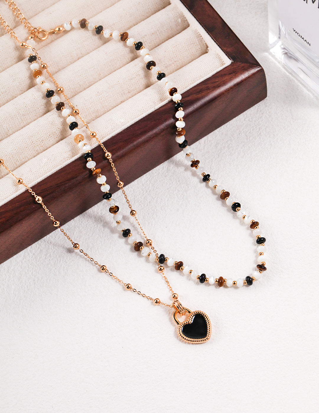 S925 Sterling Silver Tiger's Eye Stone / Mother of Pearl / Black Onyx Necklace (D0367)