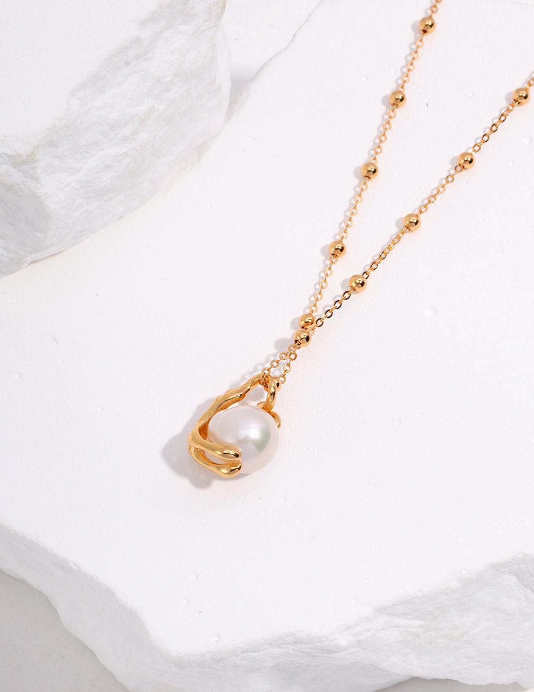 S925 Sterling Silver Round Baroque Pearl Necklace (YD0037)