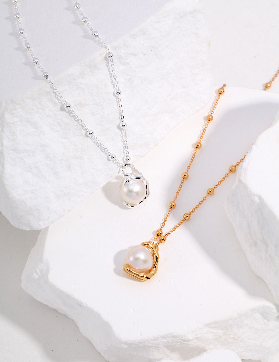 S925 Sterling Silver Round Baroque Pearl Necklace (YD0037)