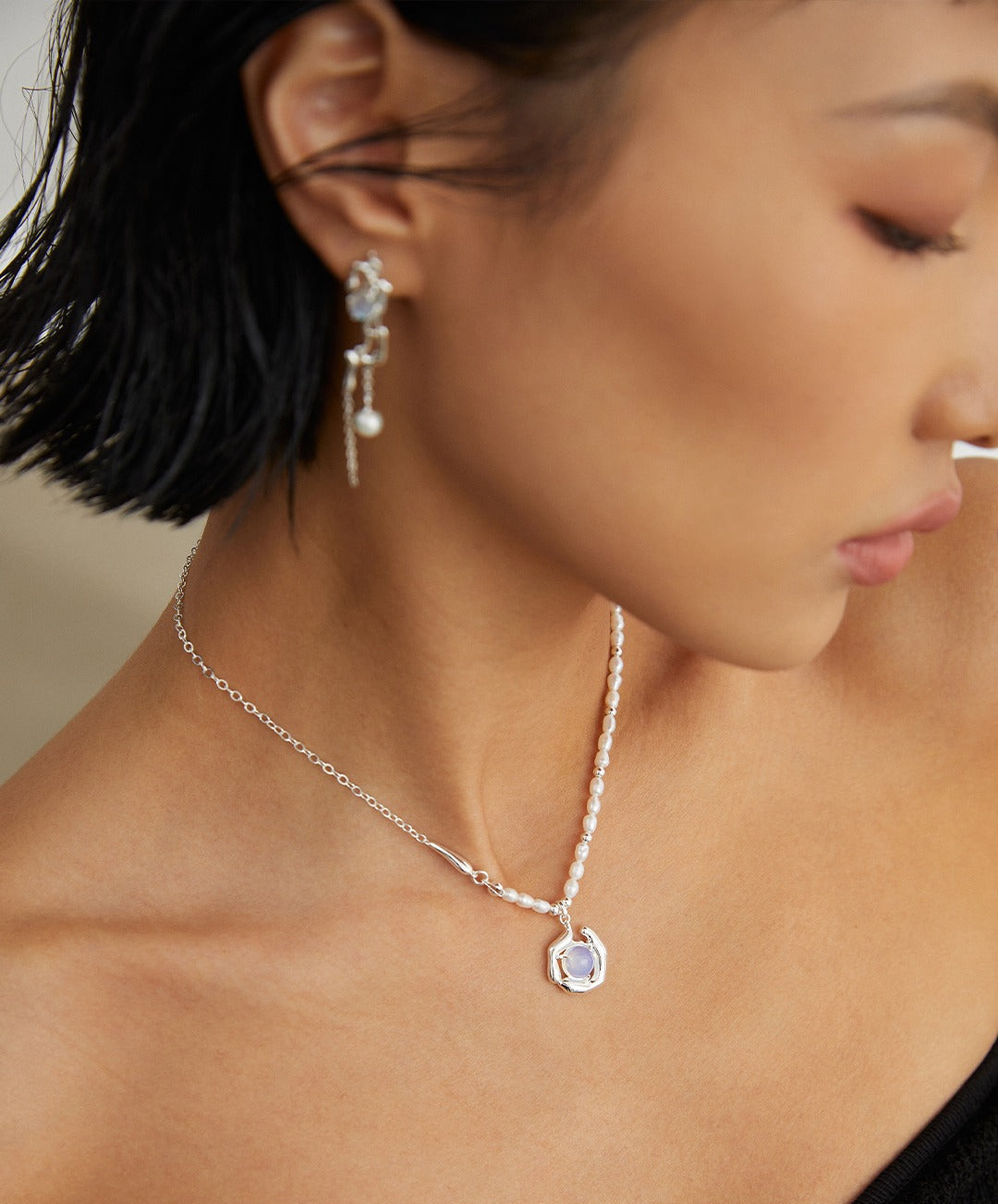 S925 Sterling Silver Natural Pearls Opal Necklace (D0282)