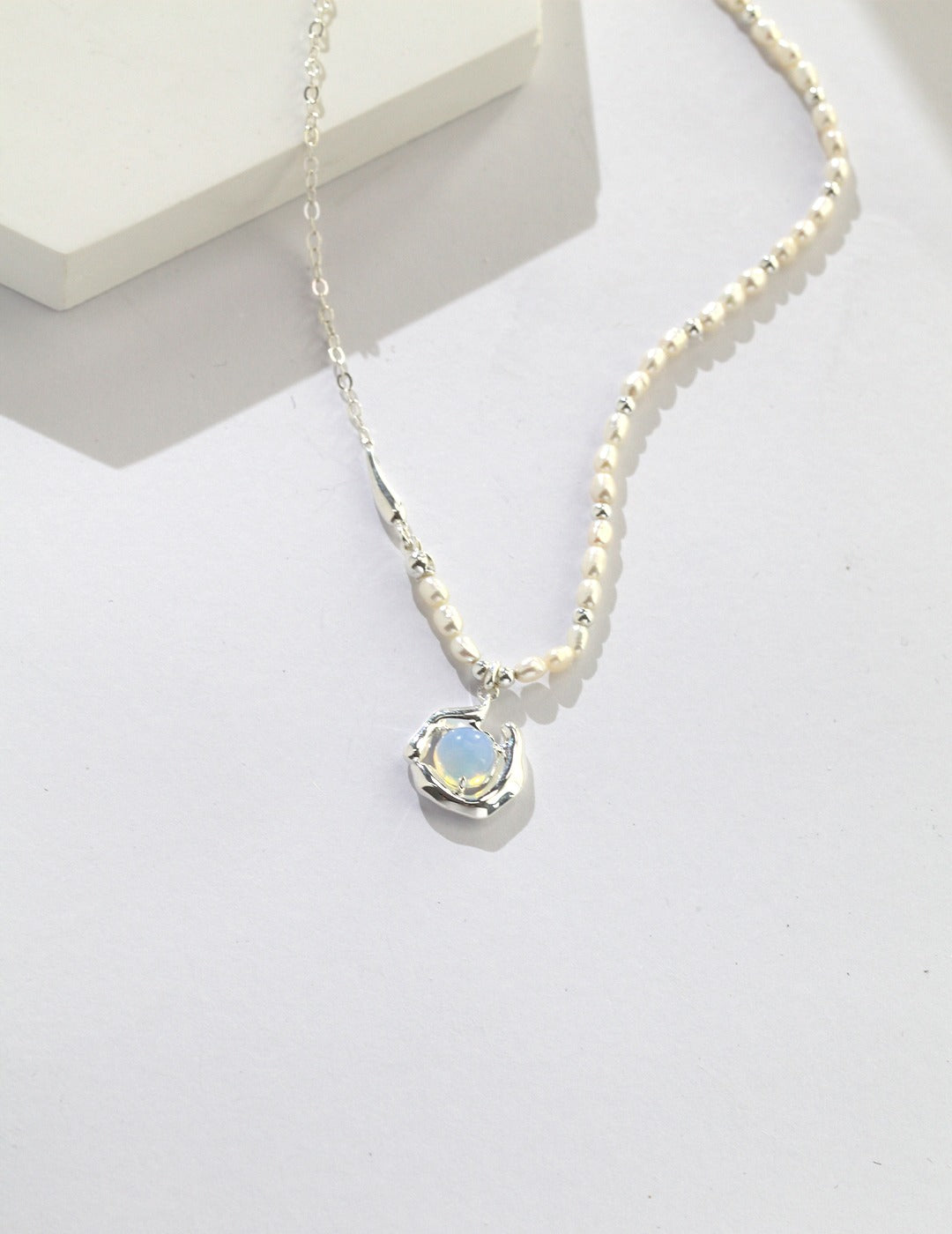 S925 Sterling Silver Natural Pearls Opal Necklace (D0282)