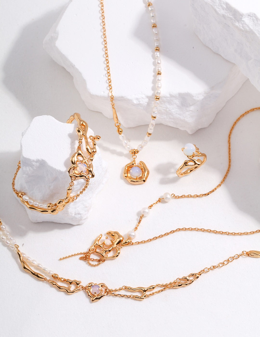 S925 Sterling Silver Natural Pearls Opal Necklace (D0282)