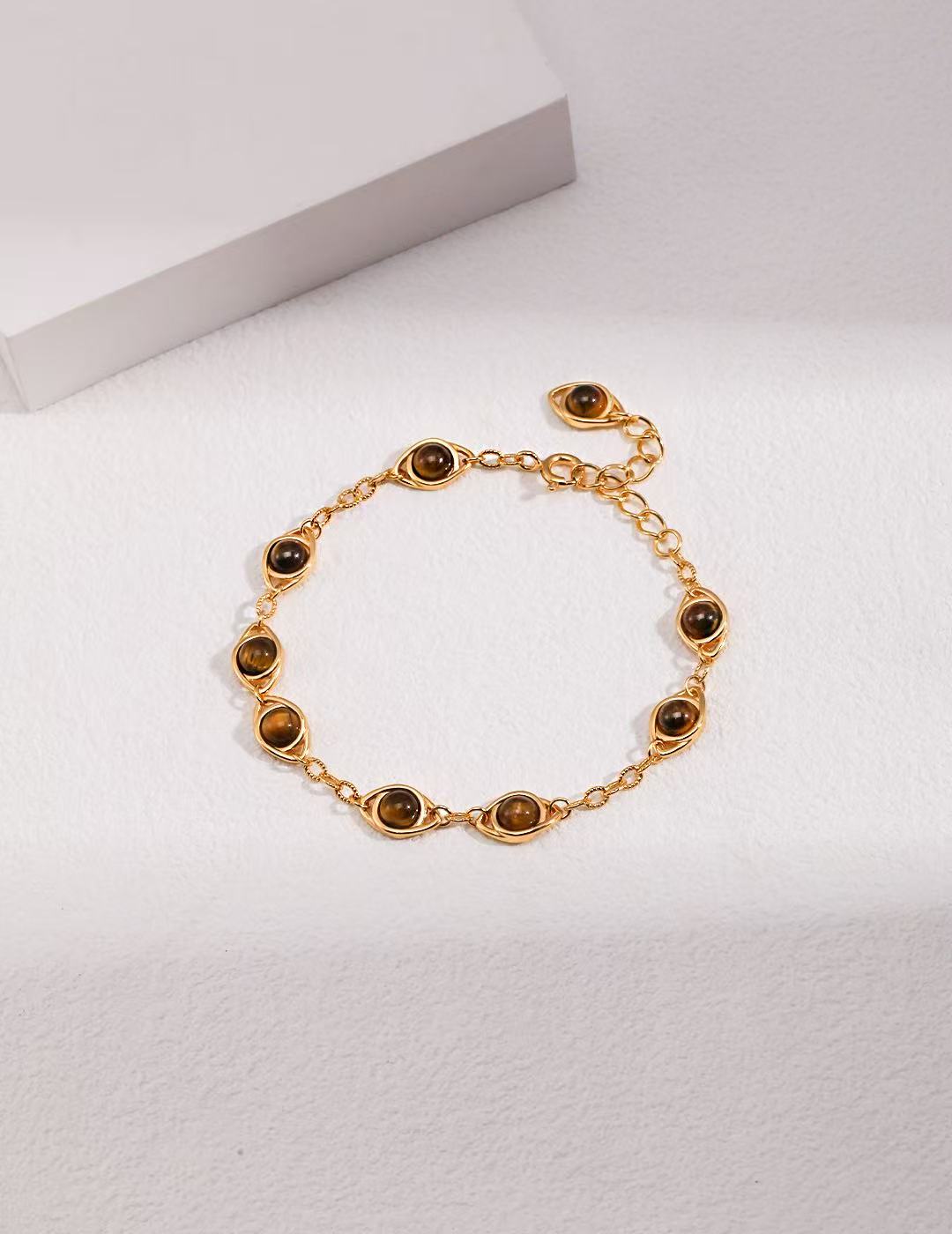 Adjustable S925 Sterling Silver Lapis Lazuli & Tiger's Eye Vintage Gold Bracelets (SL0082)