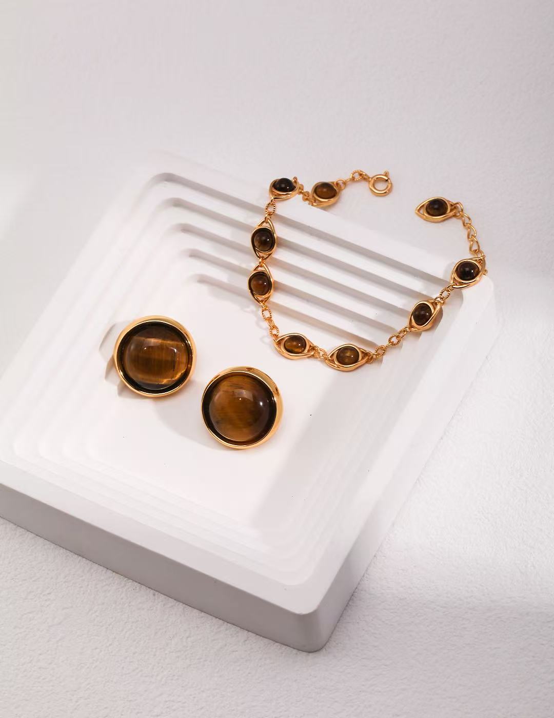 Adjustable S925 Sterling Silver Lapis Lazuli & Tiger's Eye Vintage Gold Bracelets (SL0082)