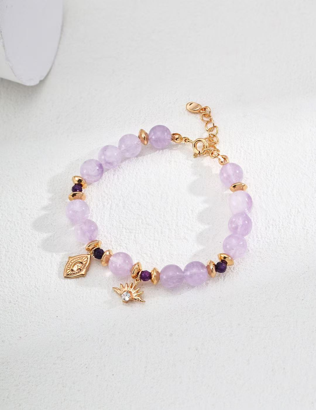 S925 Sterling Silver Lavender-Treated Amethyst Natural Round Crystal & Zircon Bracelet (SL0157-2)