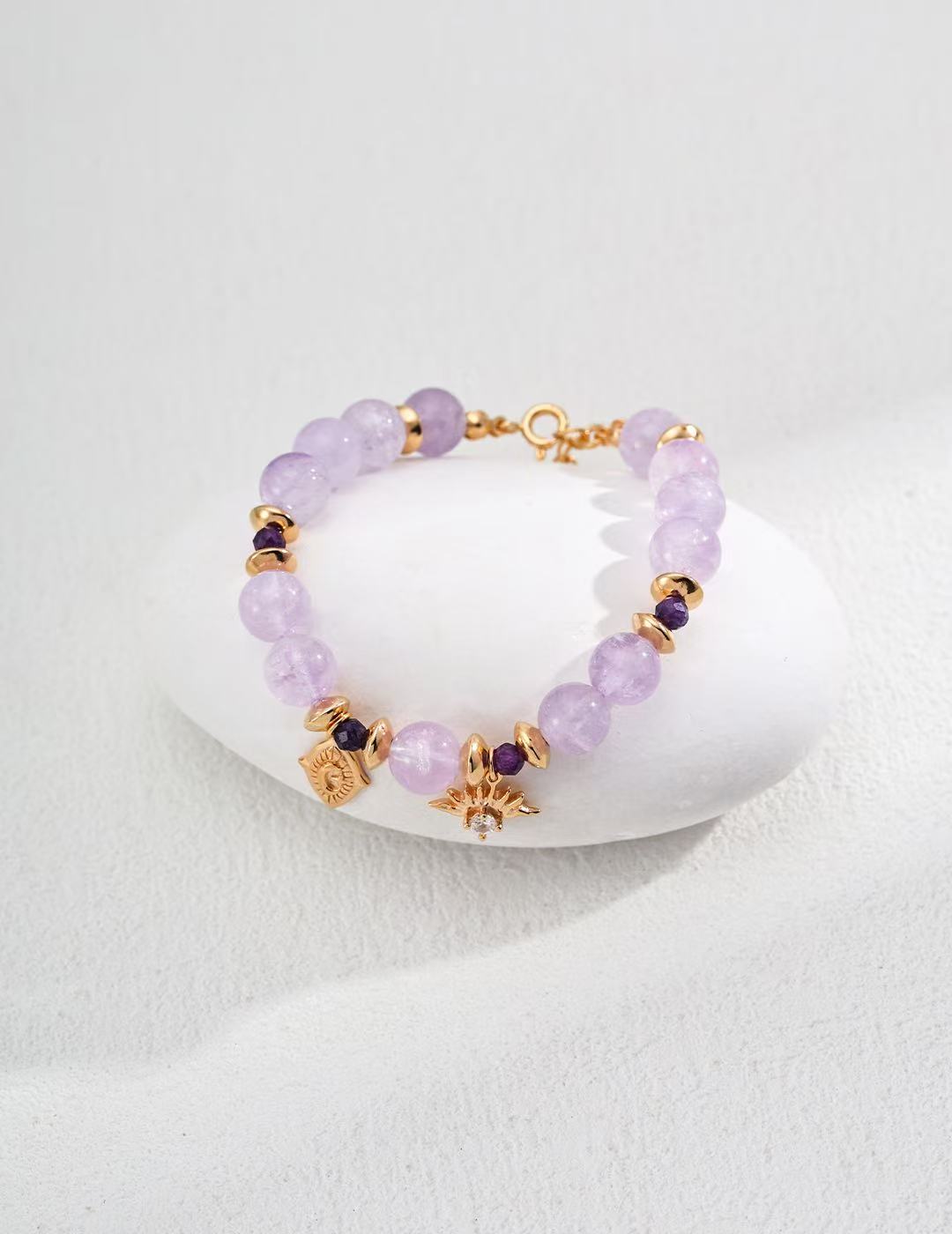 S925 Sterling Silver Lavender-Treated Amethyst Natural Round Crystal & Zircon Bracelet (SL0157-2)