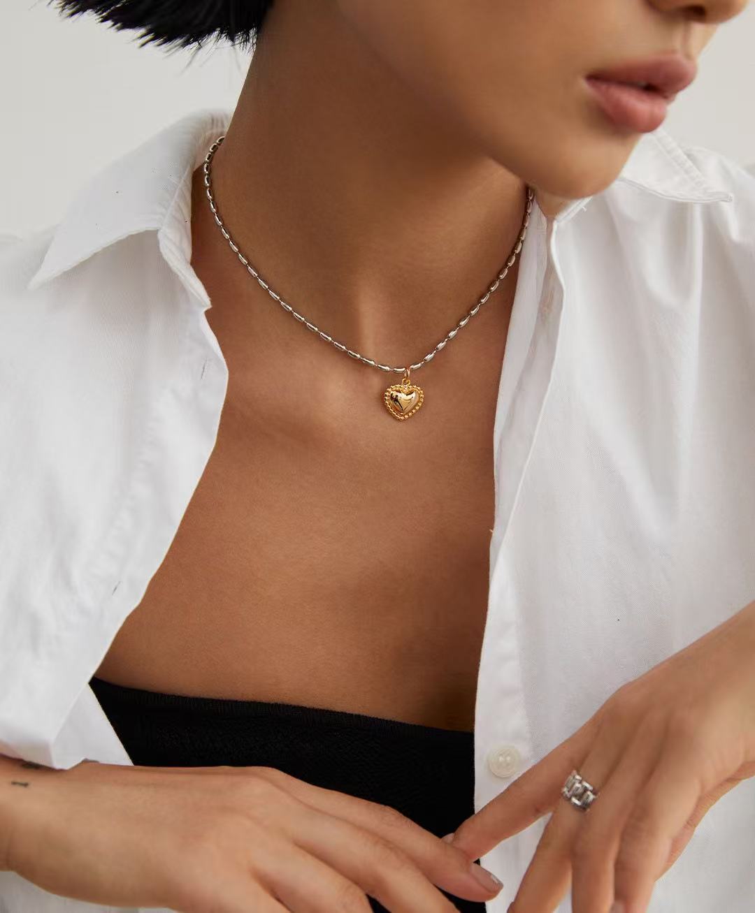 S925 Sterling Silver Heart-Shaped Necklace (D0259)