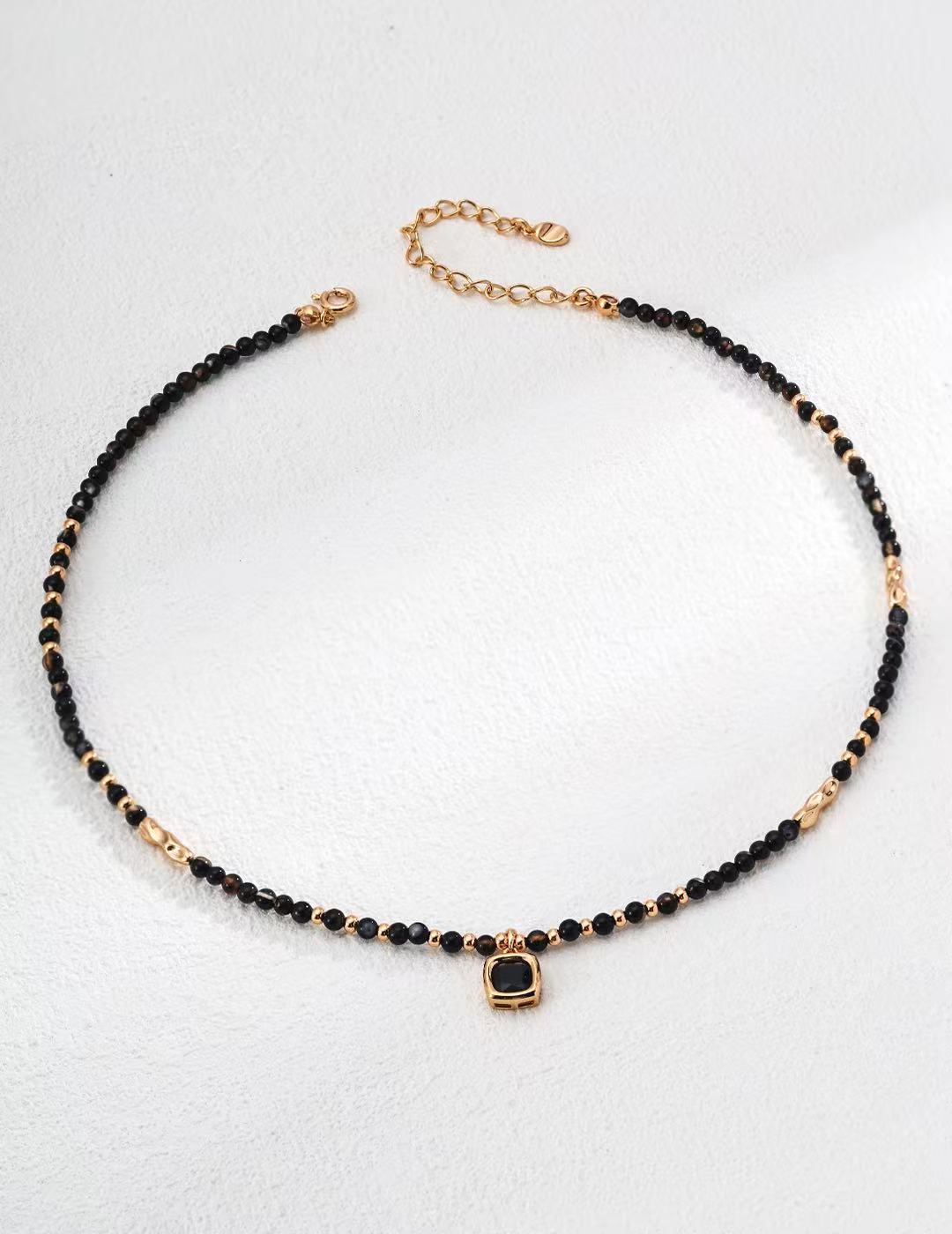 S925 Sterling Silver Round Polished Black Onyx Necklace (D0600)