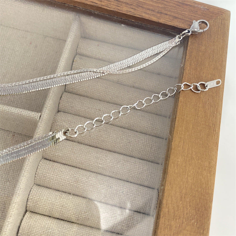 Hip-Hop Style Titanium Steel Zircon Double-Layer Necklace (TX06)