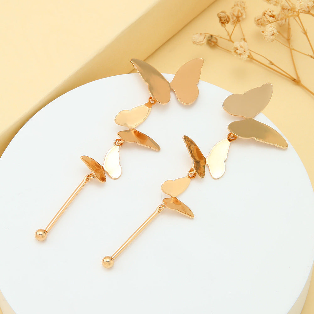 Minimalist Alloy Long Dainty Butterfly Drop Earrings with Silver Plated Needles (TE03)
