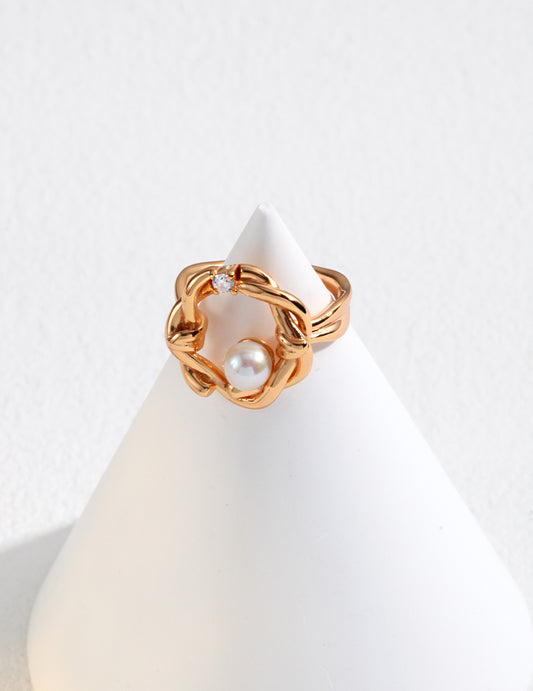 S925 Sterling Silver Pearl Adjustable Open Ring (YJ0014)