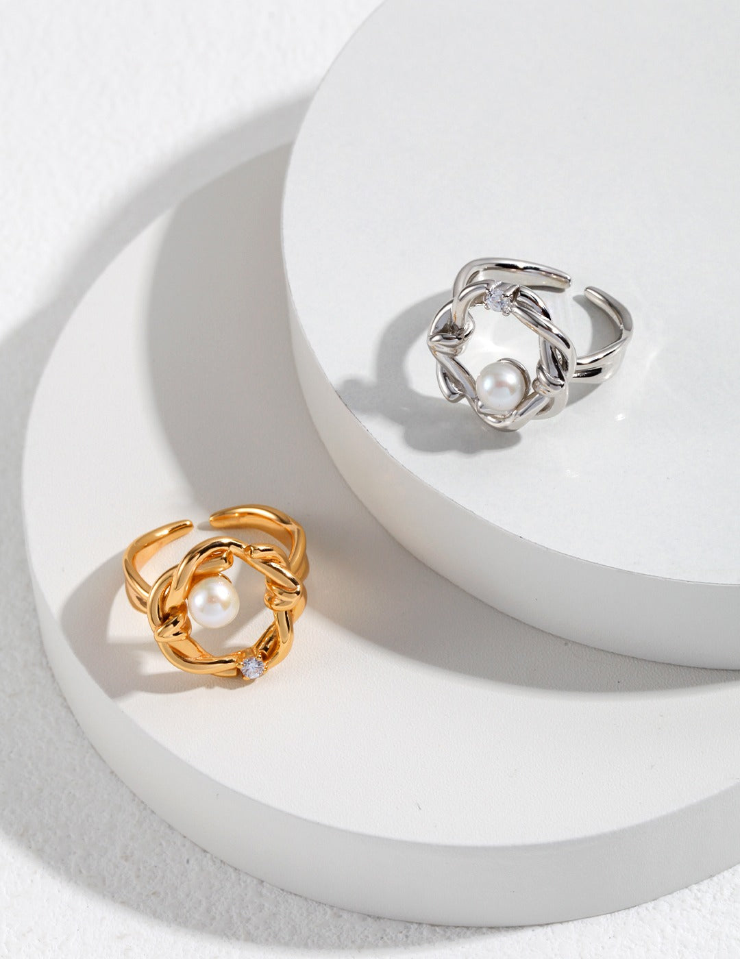 S925 Sterling Silver Pearl Adjustable Open Ring (YJ0014)
