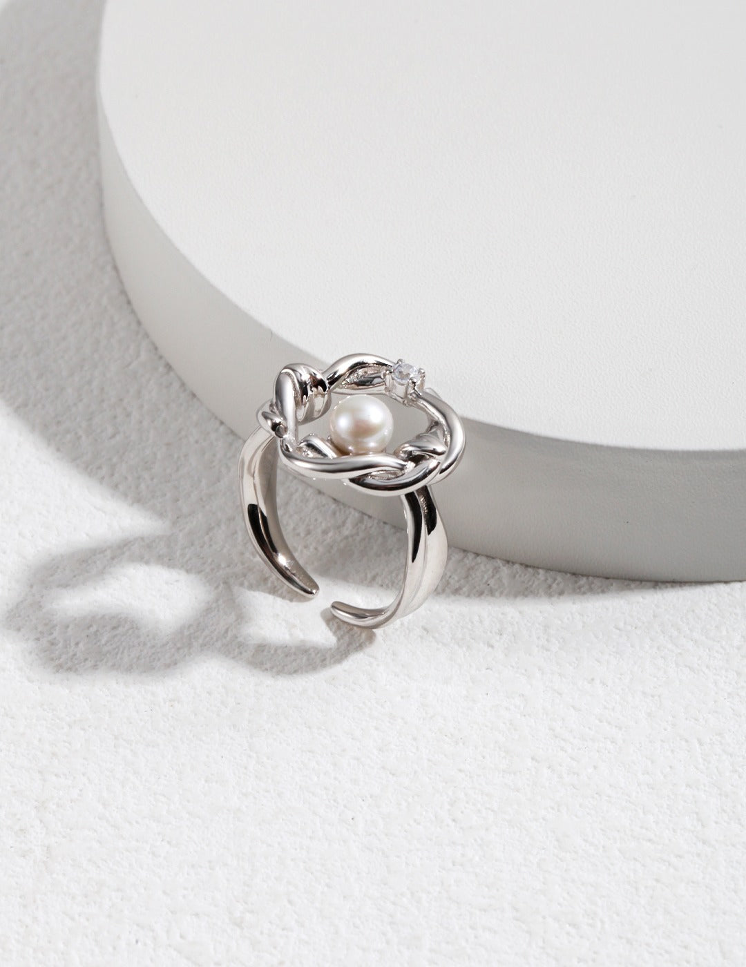 S925 Sterling Silver Pearl Adjustable Open Ring (YJ0014)