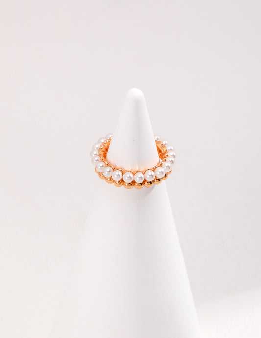 INS-Style Half-Pearl Half-S925 Sterling Silver Ring (J0218)