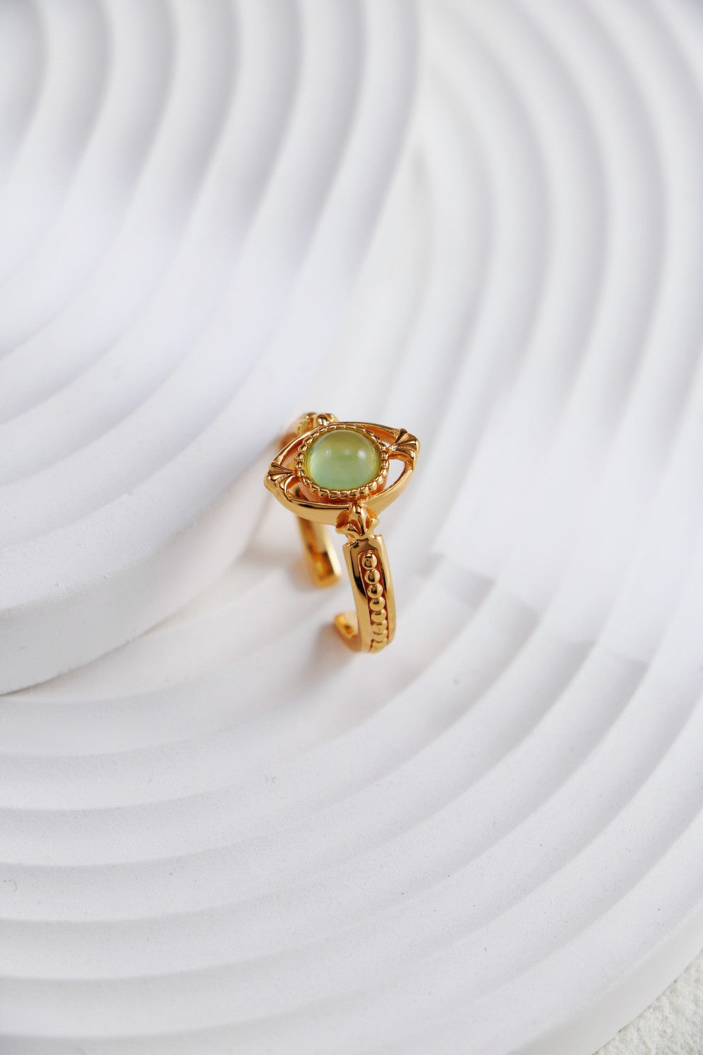 S925 Sterling Silver Vintage Gold-Plated Grape Stone & Chalcedony Ring (J0357)