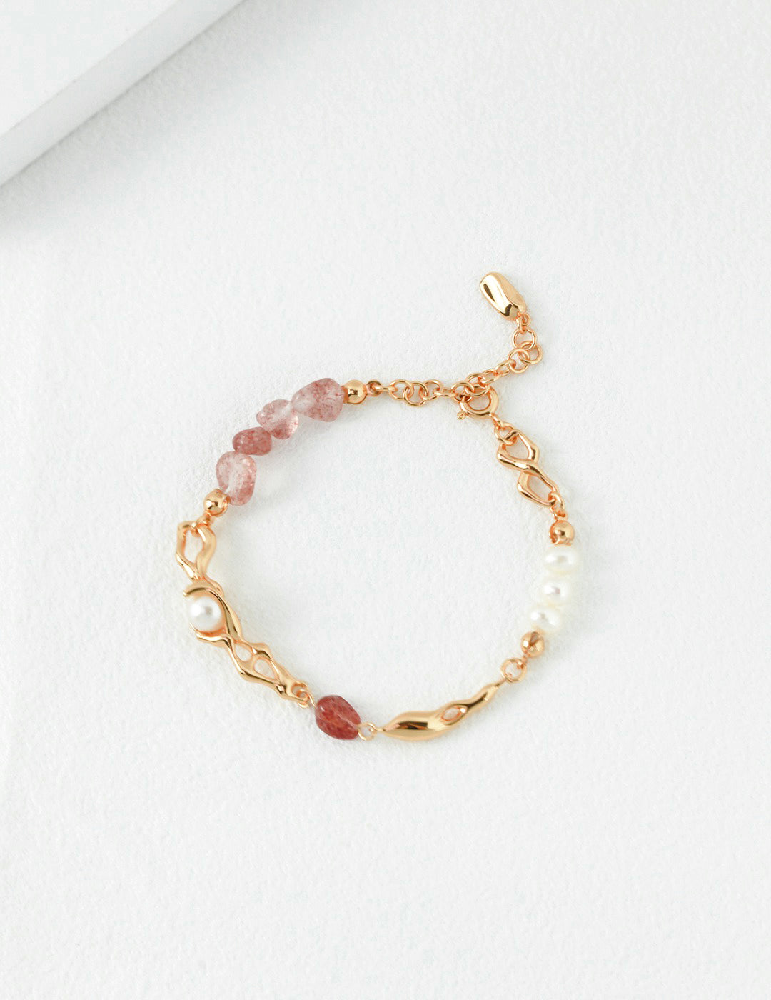 S925 Sterling Silver Pearl & Strawberry Quartz Bracelet (SL0073)