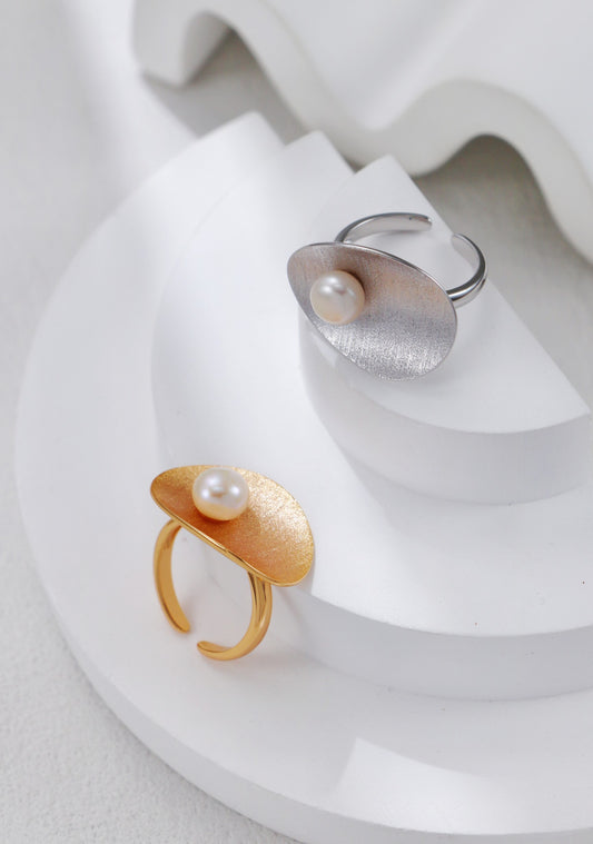 S925 Sterling Silver Brushed Pearl Ring (J0376)