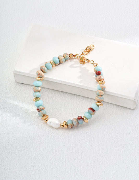 S925 Sterling Silver Natural Pearl & Shoushan Stone Bracelet (SL0142-2)