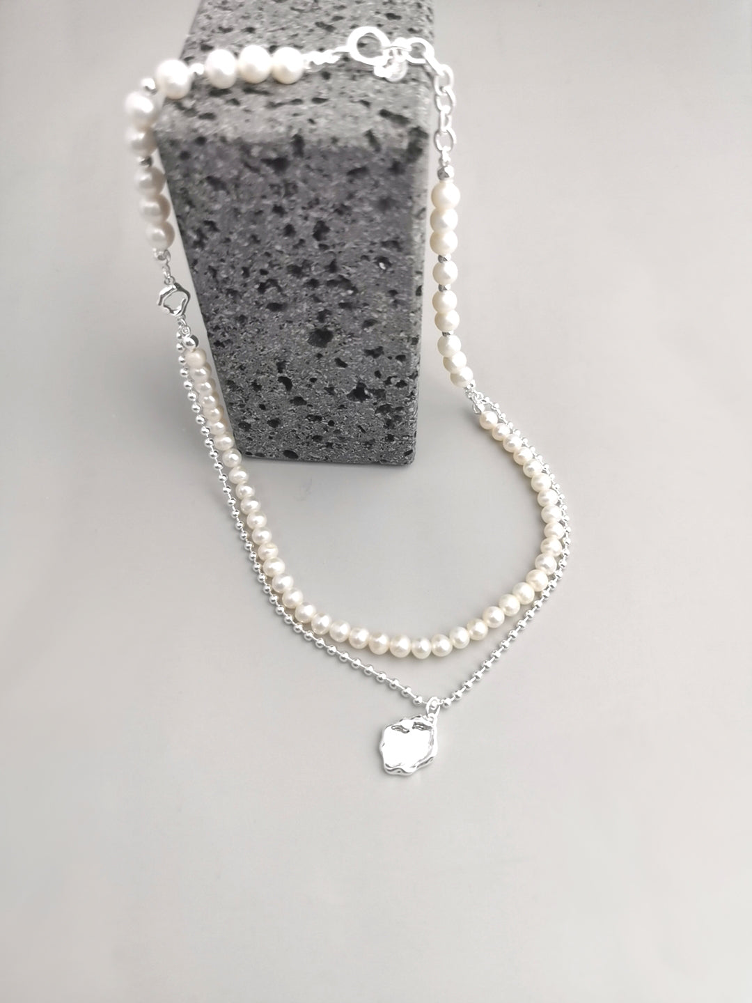 S925 Sterling Silver Pearl Double-Layer Necklace (D0235)