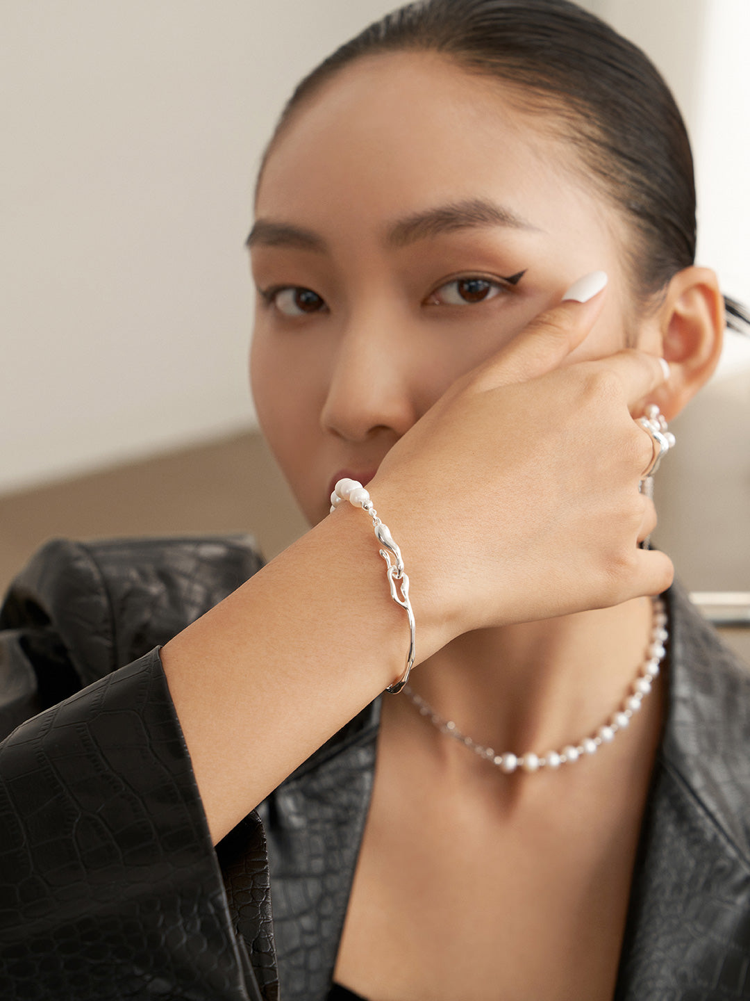 Liquid Collection# S925 Sterling Silver Pearl Bracelet (S0032)