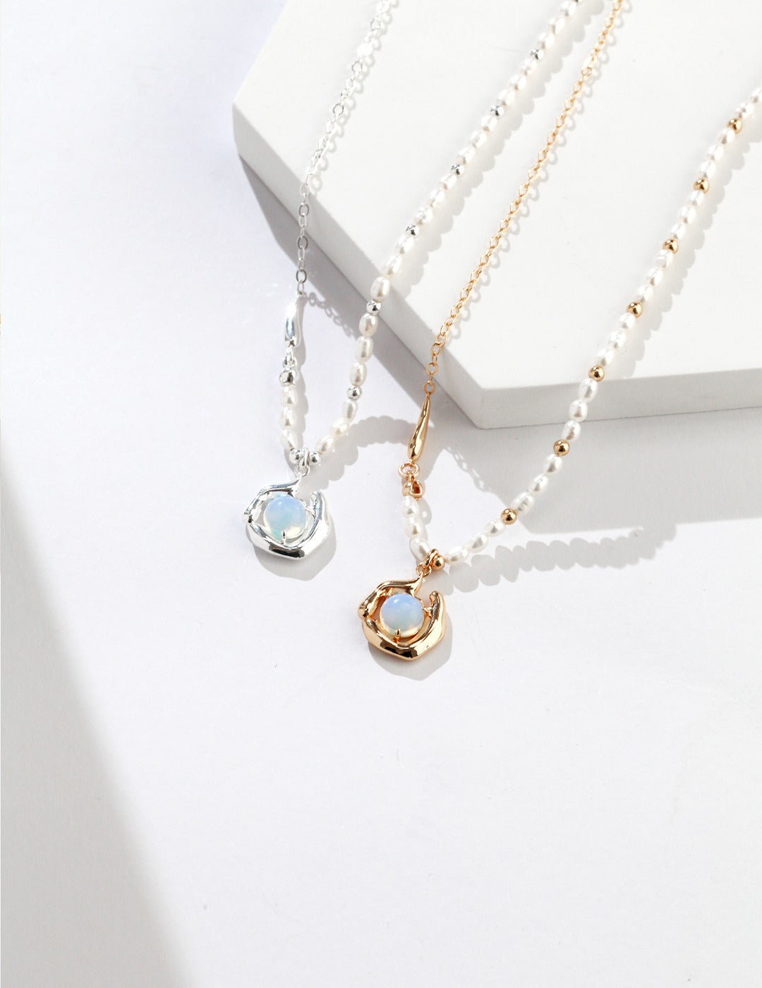 S925 Sterling Silver Natural Pearls Opal Necklace (D0282)