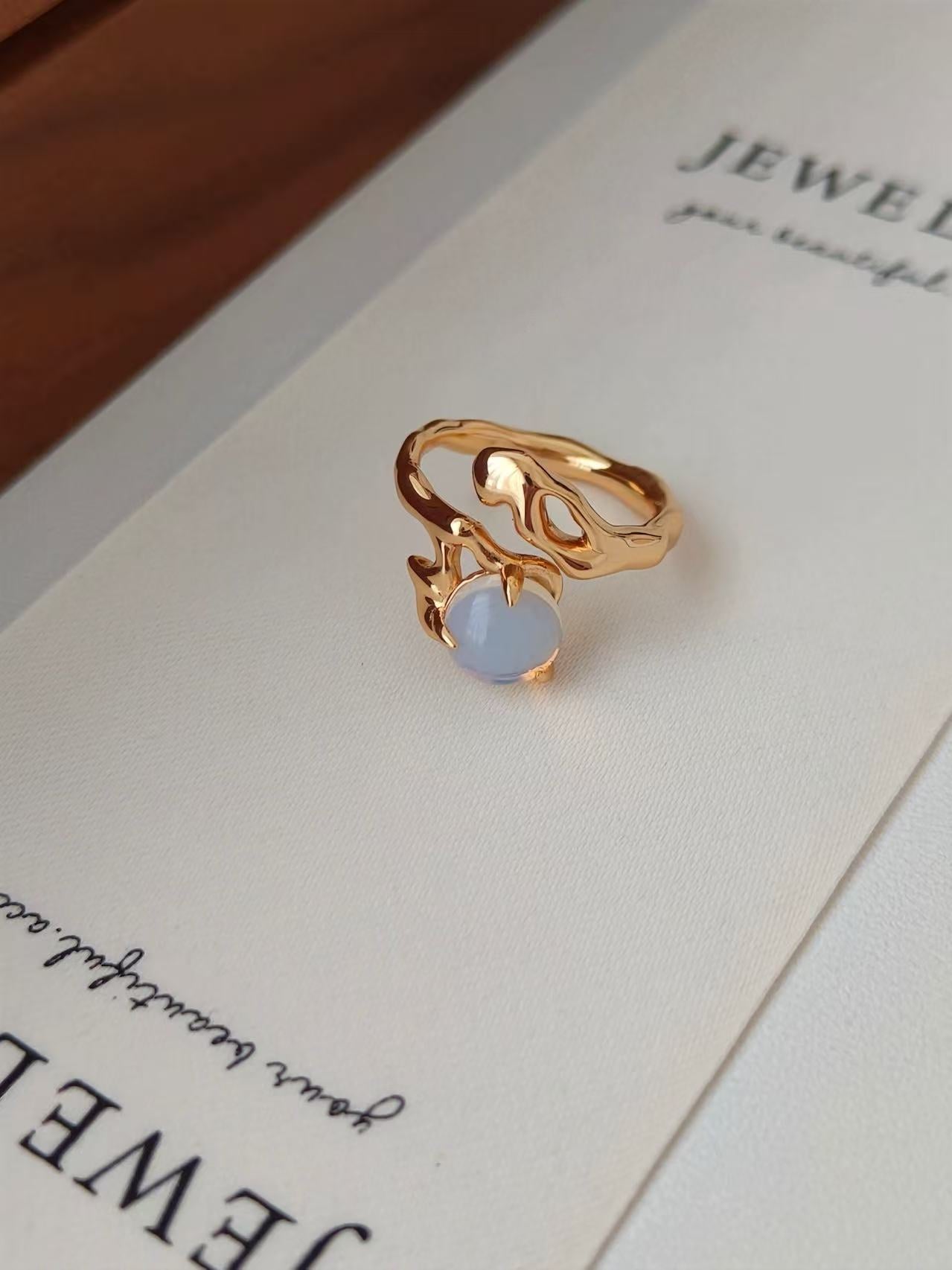 S925 Sterling Silver Fully Plated 18K Gold | Natural Opal Ring | Adjustable Ring Size 12 to 16 (J0129)