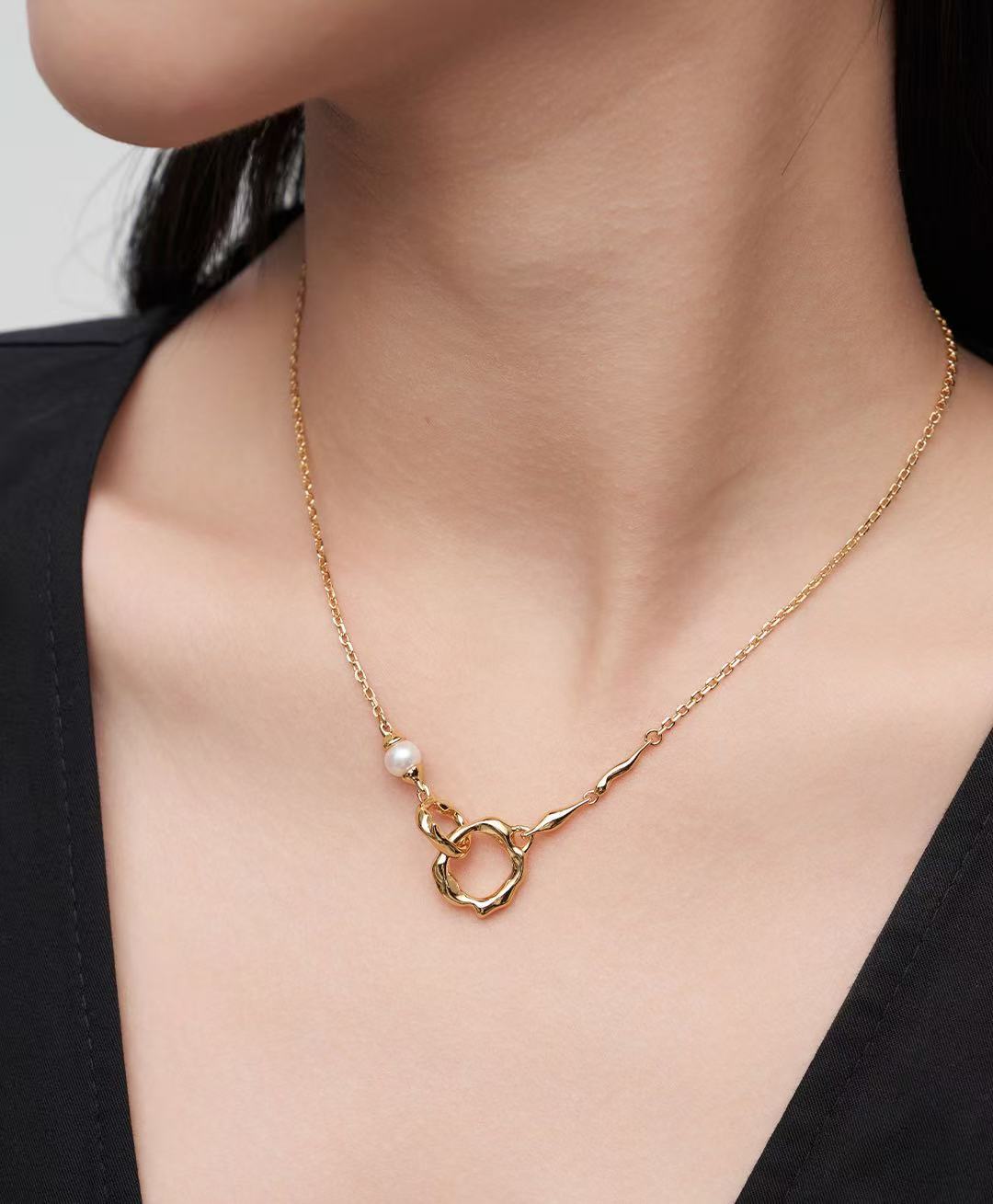 S925 Sterling Silver Minimalist Classic Double-Loop Necklace (D0307)