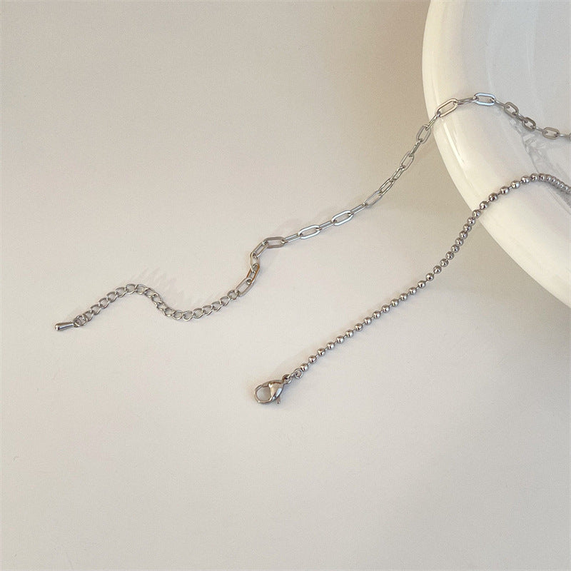 Titanium Steel Niche Pull-Design Black Gemstone Pendant Necklace (TX09)