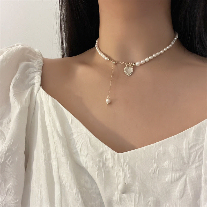 French Gentle Natural Pearl Heart Shell Necklace (TX10)