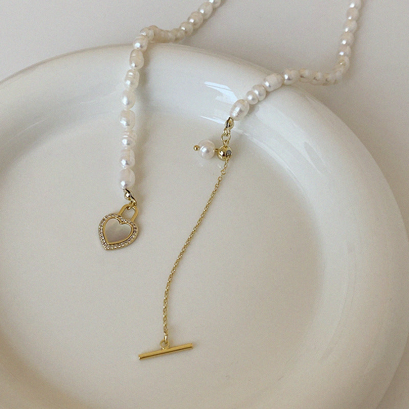 French Gentle Natural Pearl Heart Shell Necklace (TX10)