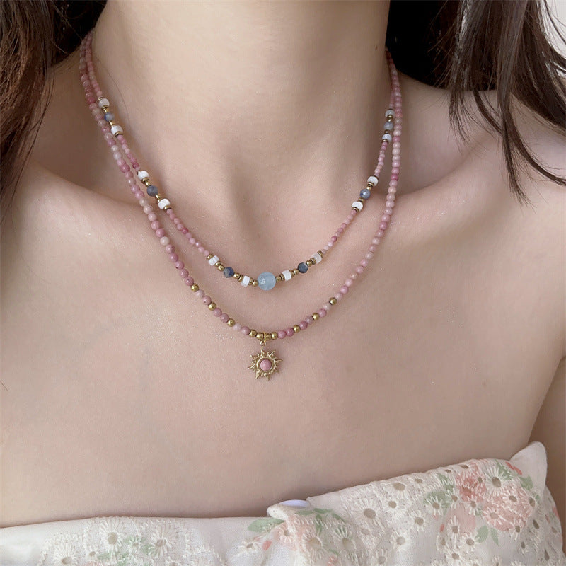 Resort-Style Versatile Collarbone Chain - Natural Stone Beaded Titanium Steel Layered Necklace (TX03)