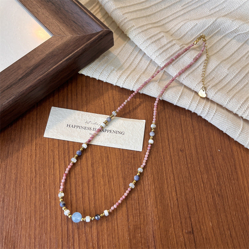 Resort-Style Versatile Collarbone Chain - Natural Stone Beaded Titanium Steel Layered Necklace (TX03)