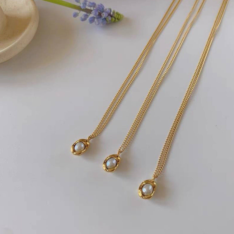 Minimalist Niche Minimalist Geometric Freshwater Pearl Pod Necklace - Collarbone Chain (TX01)