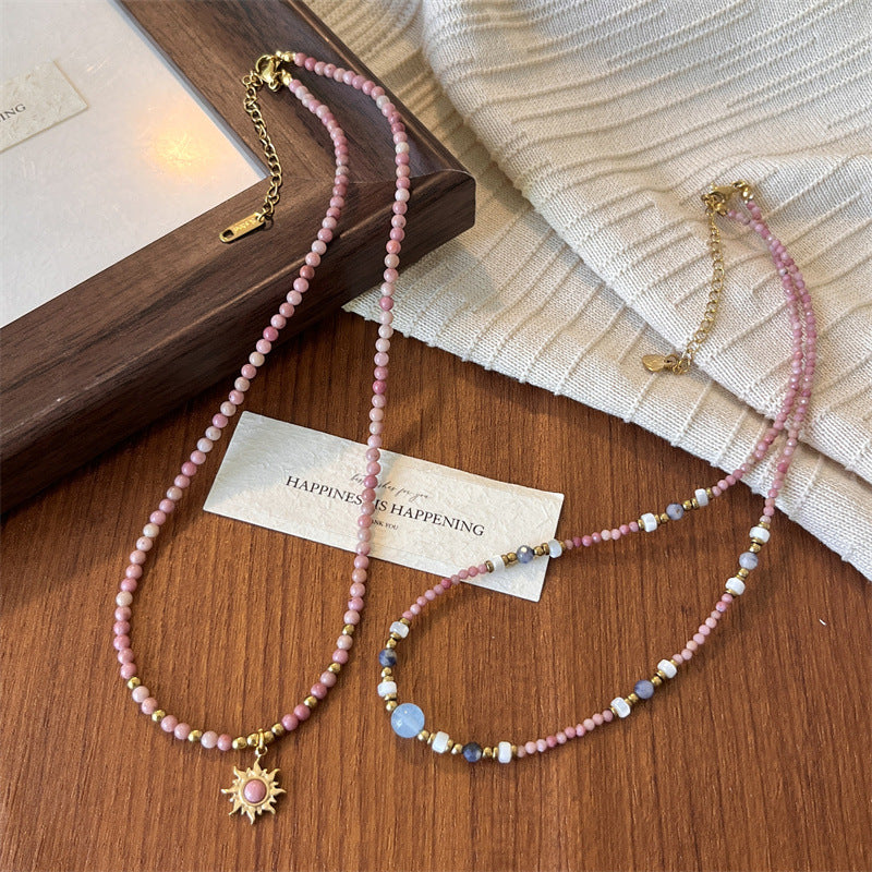 Resort-Style Versatile Collarbone Chain - Natural Stone Beaded Titanium Steel Layered Necklace (TX03)