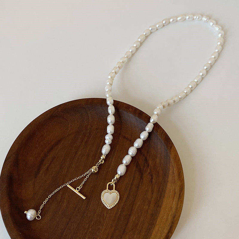 French Gentle Natural Pearl Heart Shell Necklace (TX10)