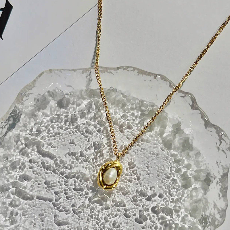 Minimalist Niche Minimalist Geometric Freshwater Pearl Pod Necklace - Collarbone Chain (TX01)