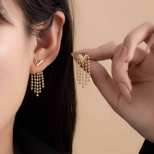 Alloy V-shaped Tassel Earrings with Silver Needles(TE13)