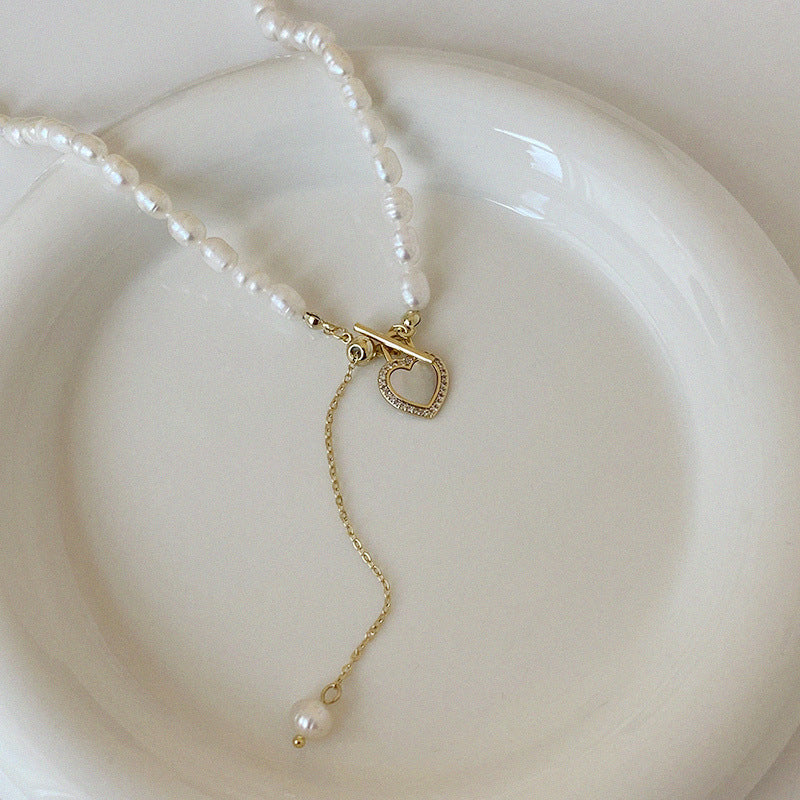 French Gentle Natural Pearl Heart Shell Necklace (TX10)