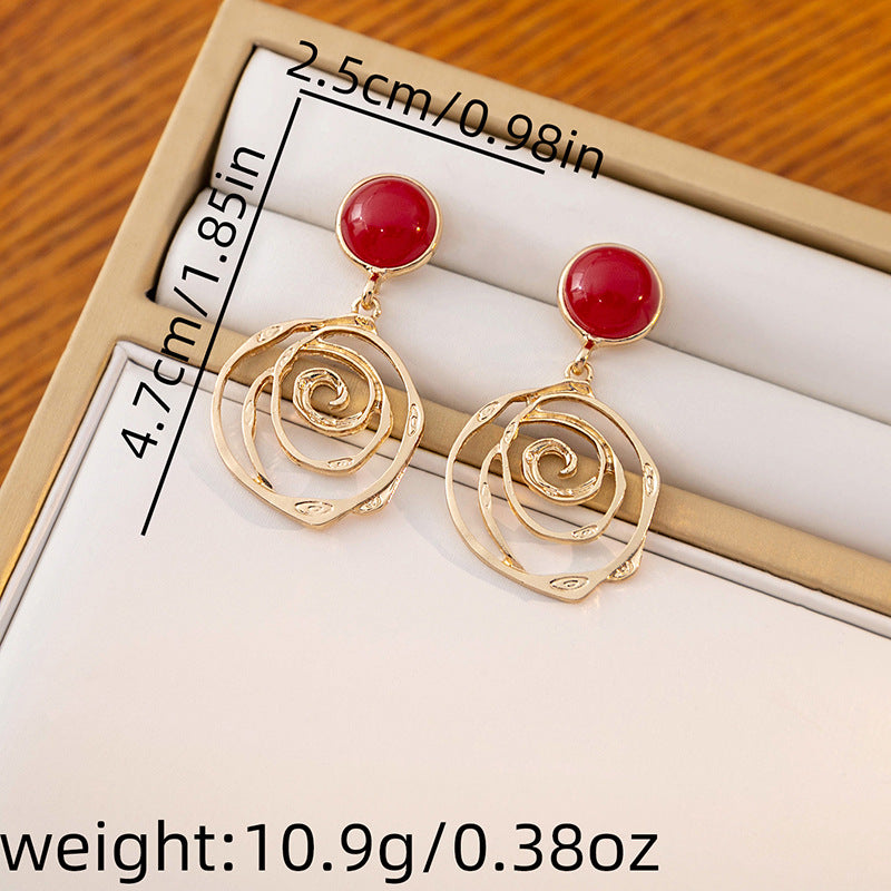 Burgundy Hollow Round Earrings - Niche Versatile Irregular Flower Color-block Earrings (TE23)