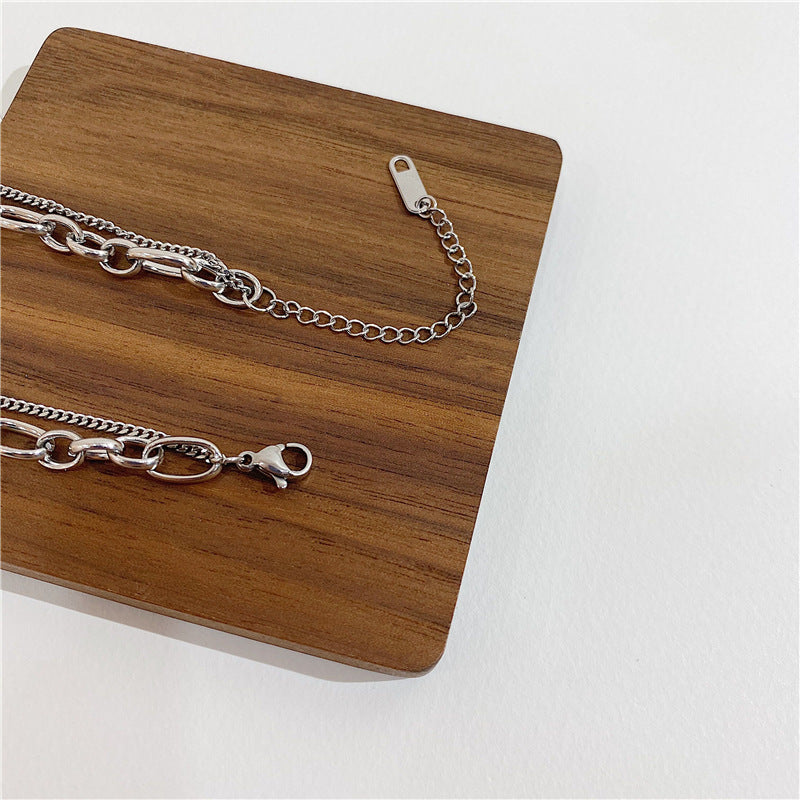 Niche INS-Style Acacia Bean Pendant Titanium Steel Square Tag Double-Layer Necklace (TX11)