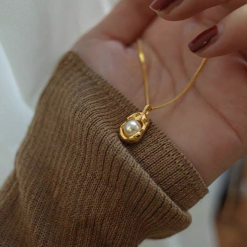 Minimalist Niche Minimalist Geometric Freshwater Pearl Pod Necklace - Collarbone Chain (TX01)